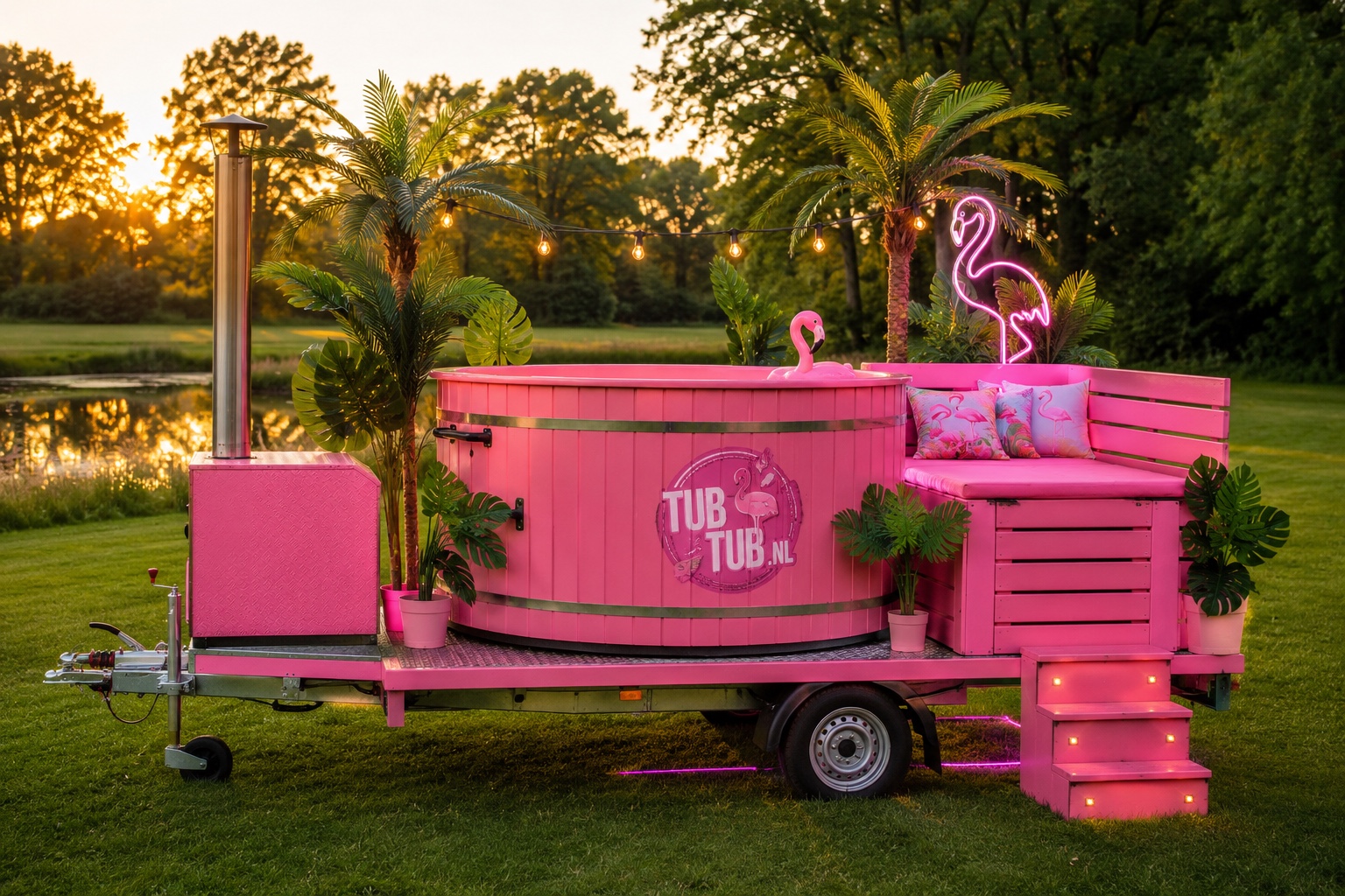 Flamingo Tub teaser met TubTub.nl flamingo logo op de zijkant